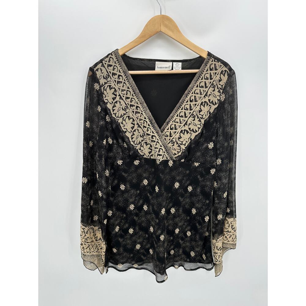 Fashion Bug Top Large Black Gold Silk Dark Fairy Whimsigoth Sheer Glam Artsy‎